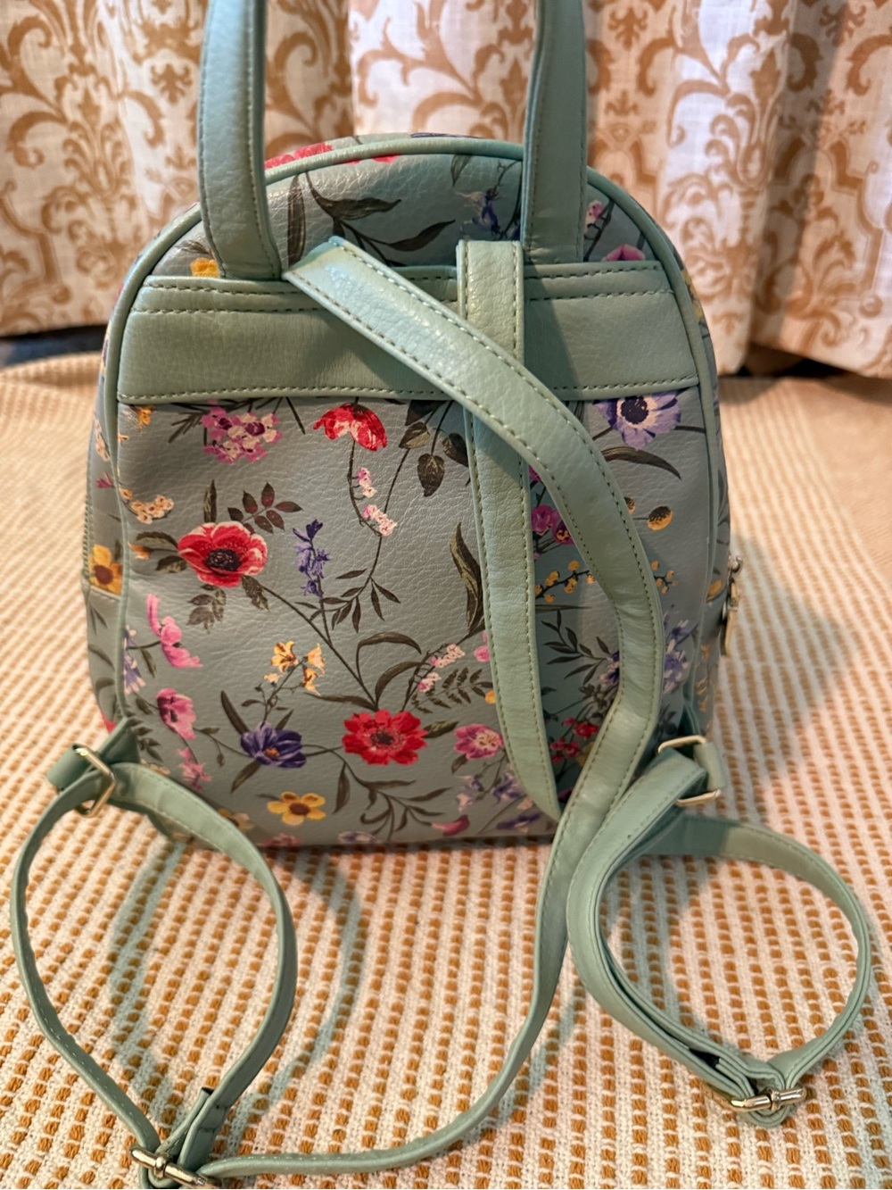Big Buddha Mint Green Floral Mini Backpack with Gold Hardware - Picture 4 of 10